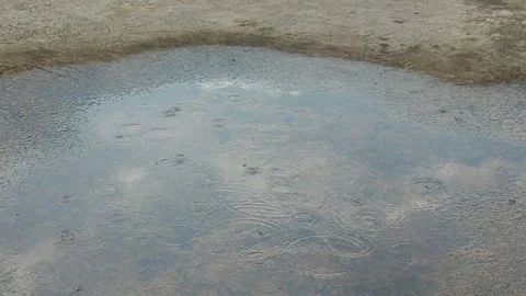 Raindrops falling on puddles on the roof. Stock Footage 257673650