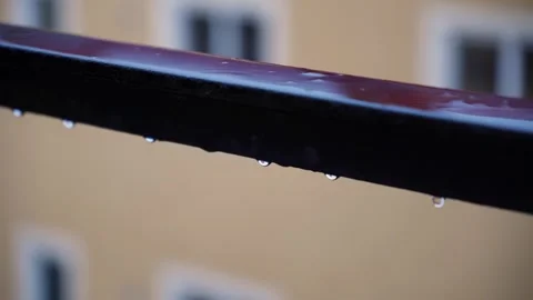 Raindrops Falling On Rail Stock Footage 279590783