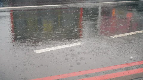 Raindrops falling on the road. Rainy day. Stock Footage 88638289