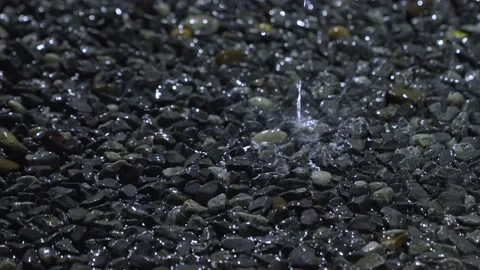 Raindrops falling on the rocks and waterlogged puddles Stock Footage 222003247