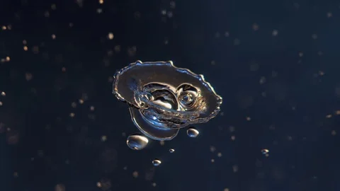 Raindrops falling from the sky, rotating, splashing and forming one huge drop Stock Footage 95297970