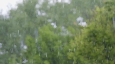 Raindrops falling in slow motion. Rain in slow motion. Raindrops close-up Stock Footage 263730361