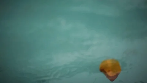 Raindrops falling on the surface of a blue pool, close up Video stock 104467464