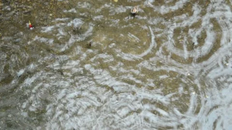 Raindrops falling on the surface of the concrete floor Stock Footage 289921021