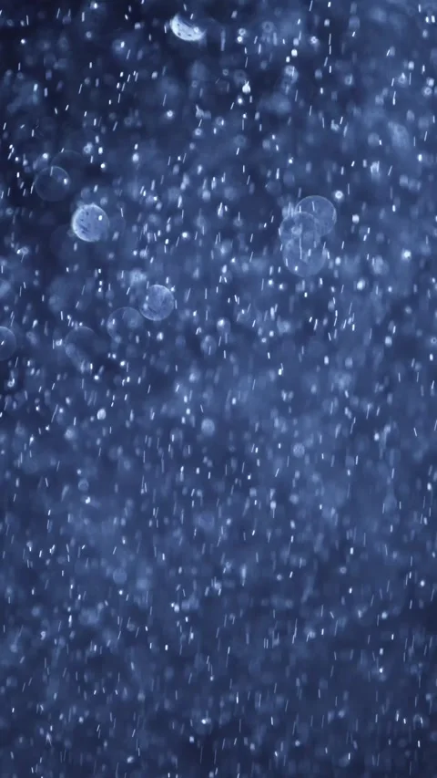 Raindrops Falling Through Soft Blue Light Creating Dreamlike Effect Video stock 336592073