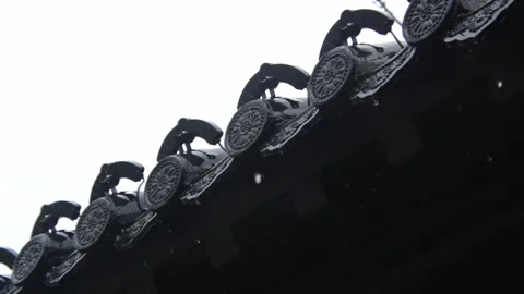 Raindrops Falling on Traditional Black Tile Roof Video stock 337410855