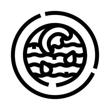 Raindrops falling into water with waves icon Stock Illustration
