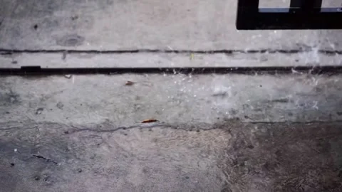 Raindrops Falling on Wet Concrete Surface Stock Footage 339066128