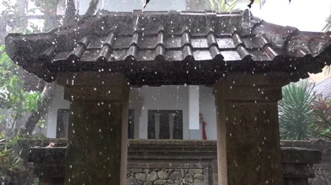 Raindrops Flowing Down a Tiled Roof. Slow Motion Stock Footage 67237690