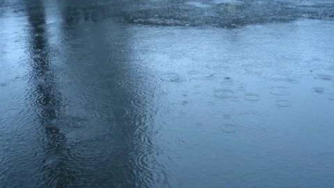 Raindrops on the frozen lake's surface in the winter Stock-Footage 83241463