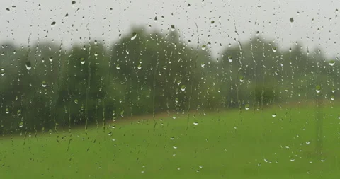 Raindrops on Glass. Summer Rain Raindrops Running Down Window. Rain Outside.. Stock Footage 339300696