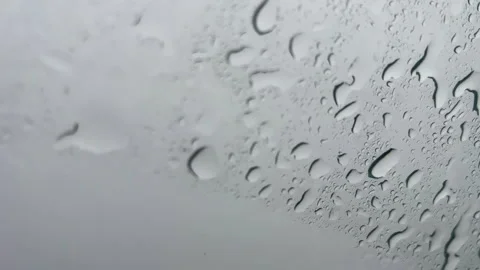 Raindrops On Glass Surface During Gray Stormy Weather Stock Footage 340902720