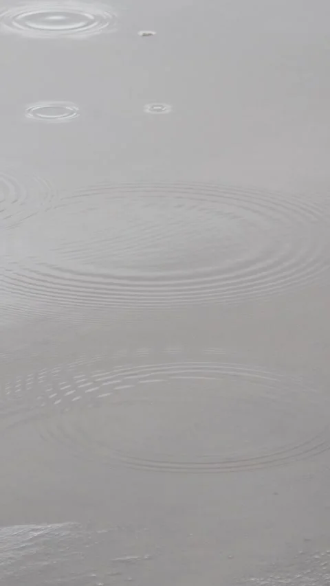 Raindrops hitting a puddle on the street, forming reflections on a rainy day 库存影片 319921704