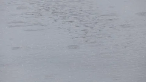 Raindrops hitting puddles on a rainy day Stock Footage 314962917