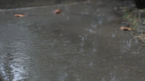 Raindrops hitting the sidewalk Stock Footage 99074553