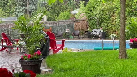 Raindrops keep falling on the pool Stock Footage 197045679