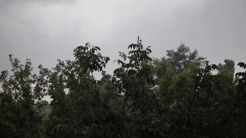 Raindrops outside in slow motion. A summer thunderstorm with rain Stock Footage 340099412