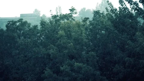 Raindrops outside in slow motion. A summer thunderstorm with rain Stock Footage 340099596