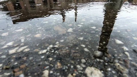 Raindrops in puddle Stock Footage 88235921