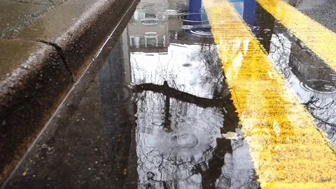 Raindrops in puddle Stock Footage 125999151