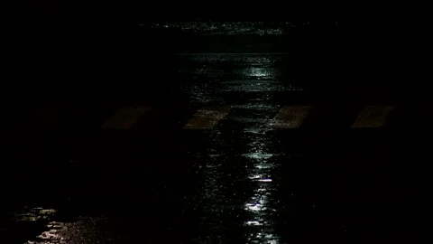 Raindrops in a puddle of the night city, background. Heavy rain is falling Видео 142054105