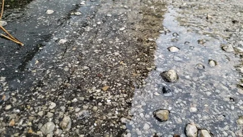 Raindrops in puddle on pavement Stock Footage 125008871