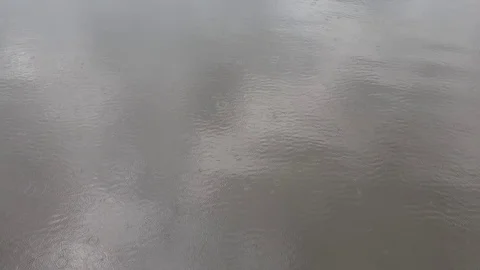 Raindrops on the river. Rain on a cloudy day on the river. Stock Footage 110838145