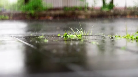Raindrops on the road for the background. Asphalt is wet due to puddles of Stock Footage 317318464