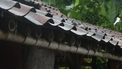 Raindrops from the roof of a traditional house Stock Footage 317291253