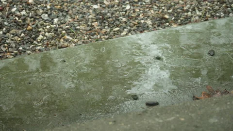Raindrops On Slate Walkway, Texture on a Spring Morning, Gravel Stock Footage 308830166