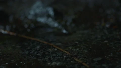 Raindrops splash in puddle in a rock Видео 232080980