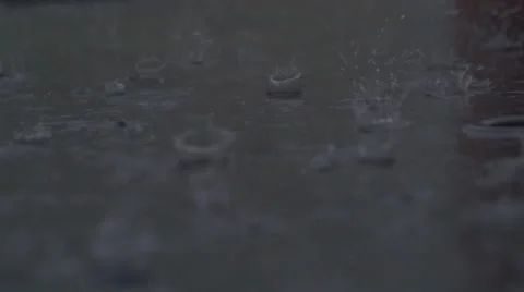 Raindrops splashing in a puddle during heavy rain Stock Footage 66718885