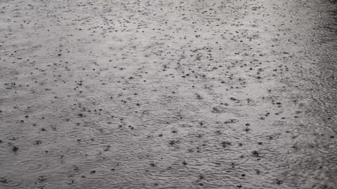 Raindrops on the surface of the lake, heavy rain, thunderclaps Stock Footage 335680952
