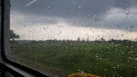 Raindrops on the train glass Stock Footage 305128327