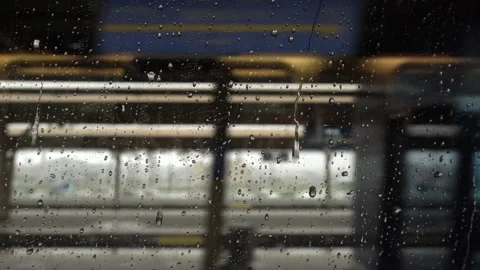 Raindrops on a train window Stock Footage 332883209