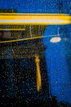 Raindrops on train window. Stock Photos