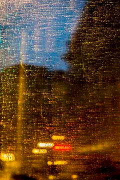 Raindrops on train window. Stock Photos
