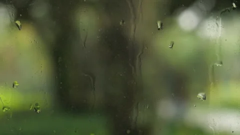 Raindrops Trickling Down Window Glass Stock Footage 284269548