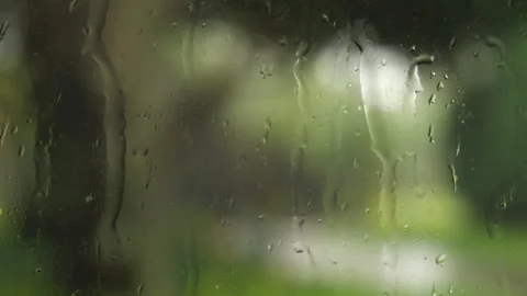 Raindrops Trickling Down Window Glass Stock Footage 284269577