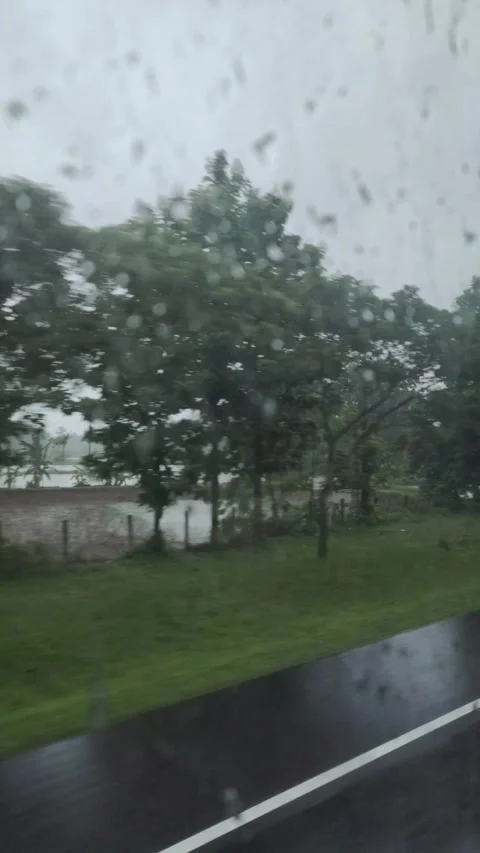 Raindrops Wet The Bus Windows Stock Footage 327630621