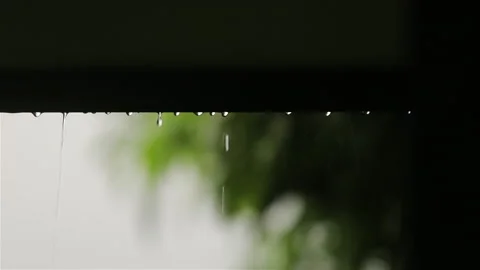 Raindrops on a window after heavy rain, Raindrops falling from the house roof Stock Footage 197528387