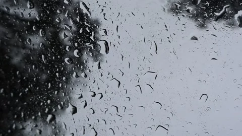 Raindrops on window glass with blurred trees, rainy mood 스톡 동영상 343589799
