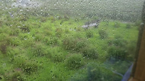Raindrops On Window Glass at lavender fields Video stock 271097606