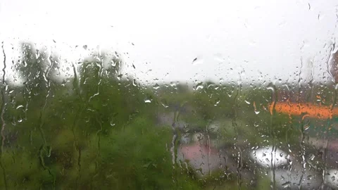 Raindrops on the window of the house, close-up. Stock Footage 132214271