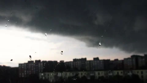 Raindrops On Window With Moving Storm Clouds On Background Stock Footage 94206205