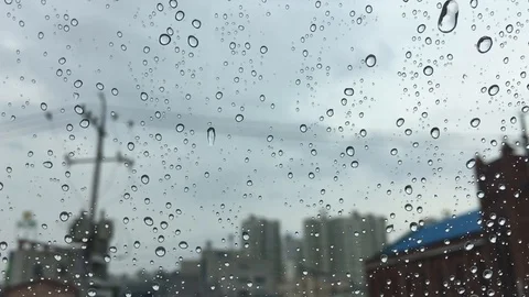 Raindrops on the window, rainy day. Stock Footage 90029739