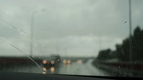 Raindrops on the windshield of the car. Stock Footage 157022960