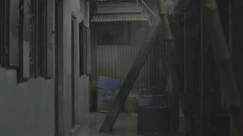 Rainfall in alleyway Stock Footage 244397989