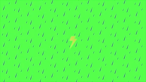 Rainfall with Lightning Flash and Thunderstorm Animation on Green Screen Stock Footage 315402524