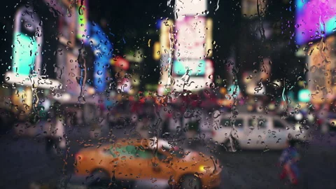 Rainfall in Time Square of New York view from the window Stock Footage 160112967